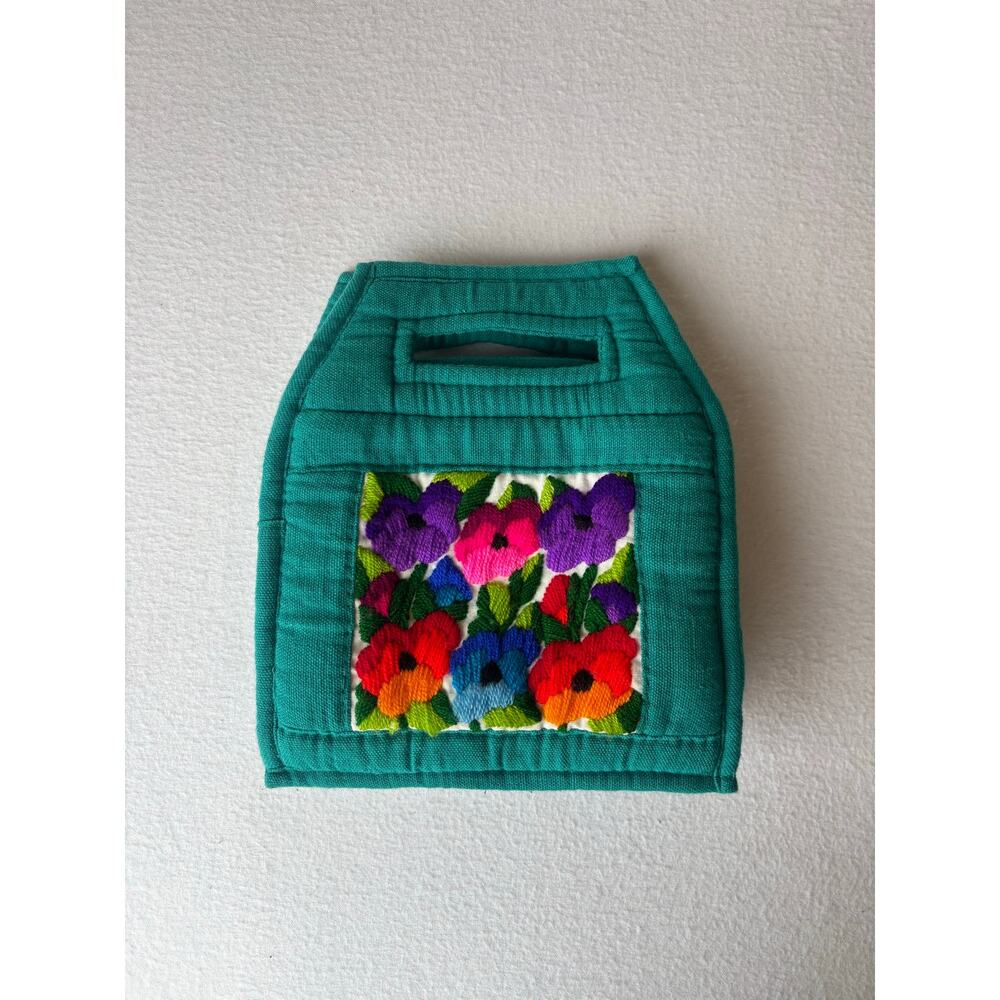 Vintage 90s Handmade Small Handbag Embroidered Floral Guatemala Colorful Boho